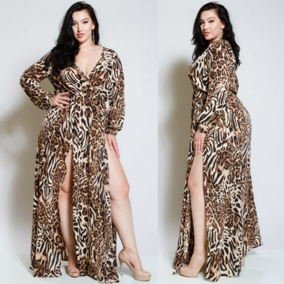 plus size leopard print maxi dress